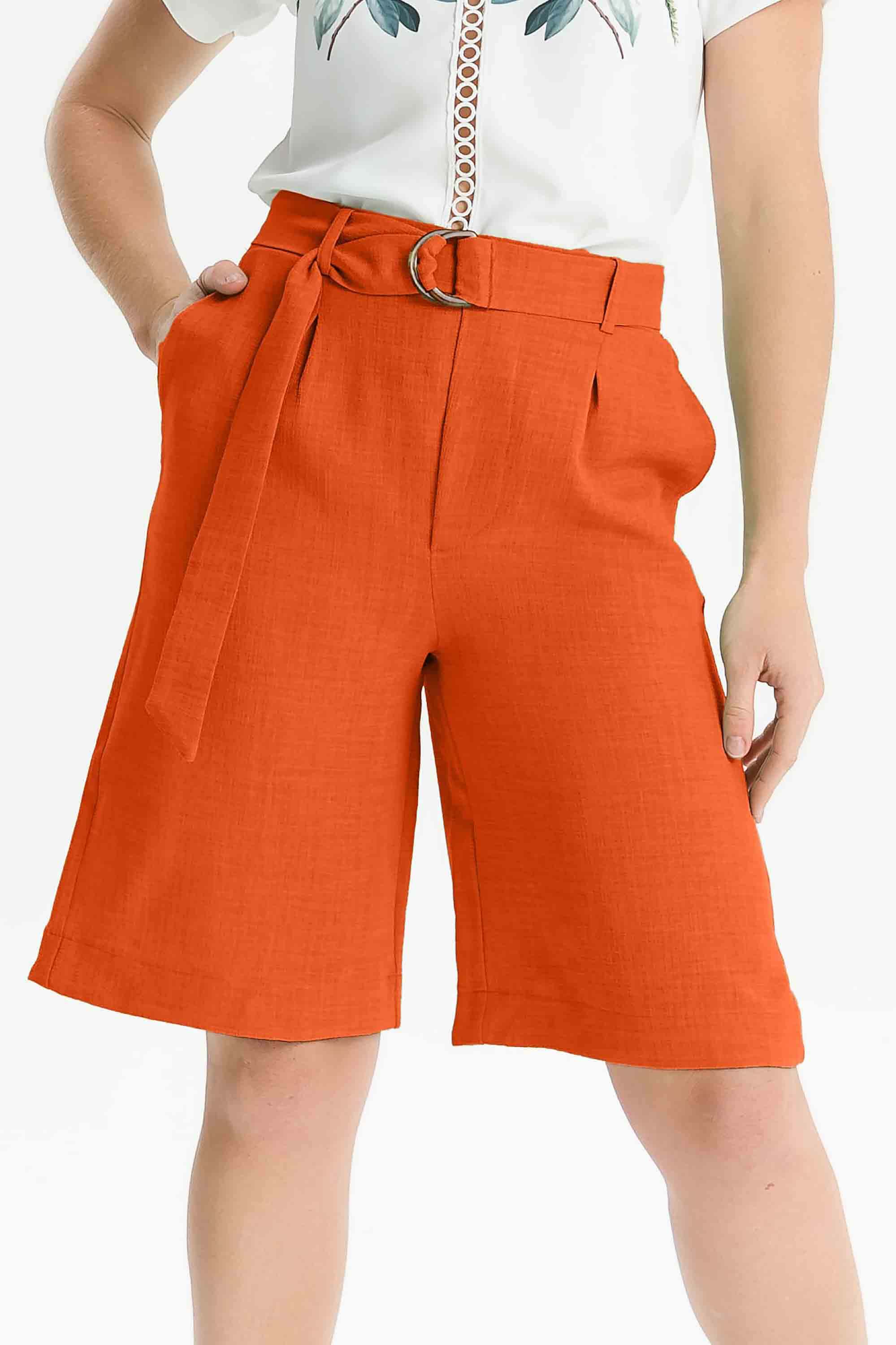 Bermuda social feminina de tecido cintura alta com bolso laranja PKS - Main Image