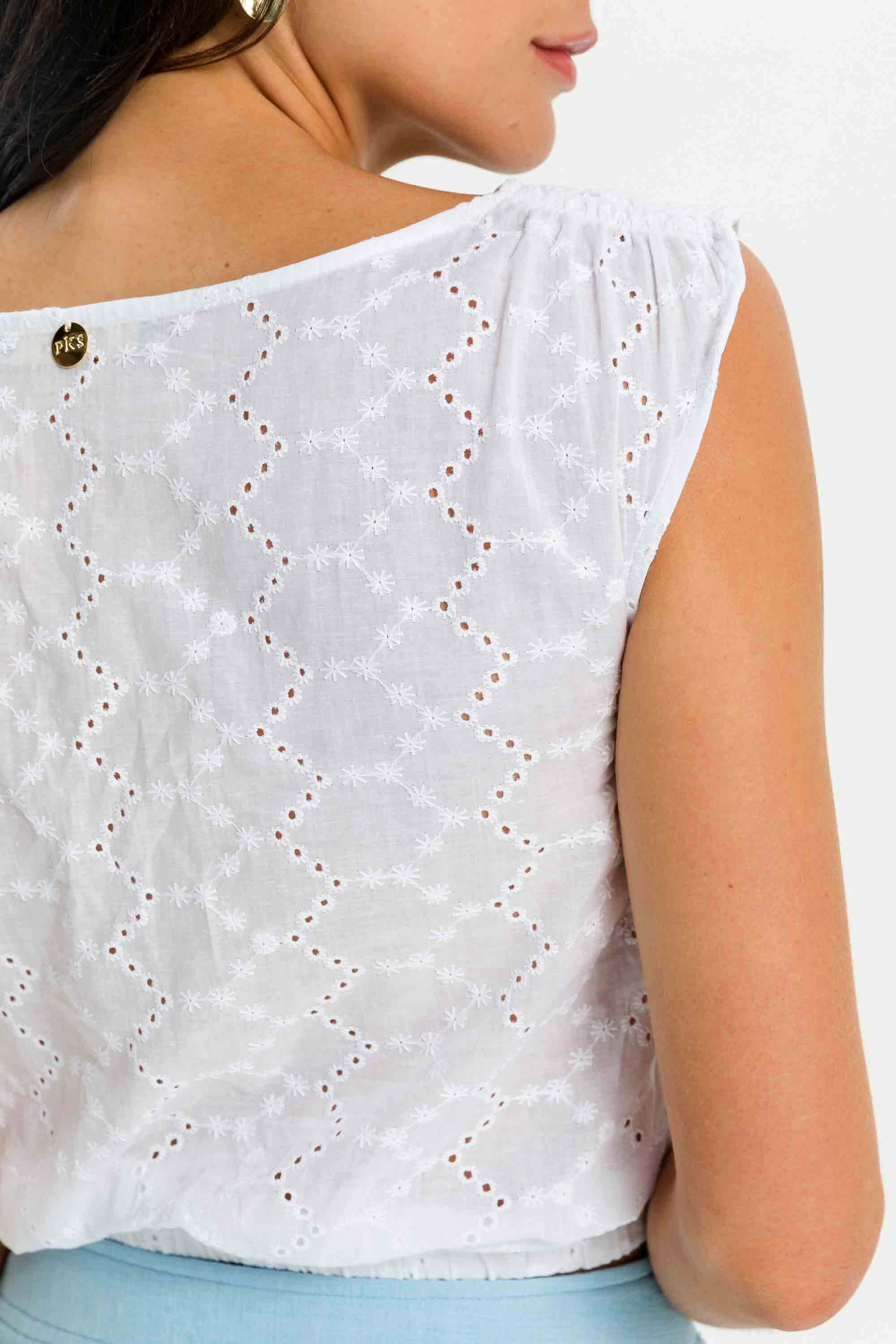 Blusa De Tecido Laise De Algodão Feminina Sem Mangas branca Pks