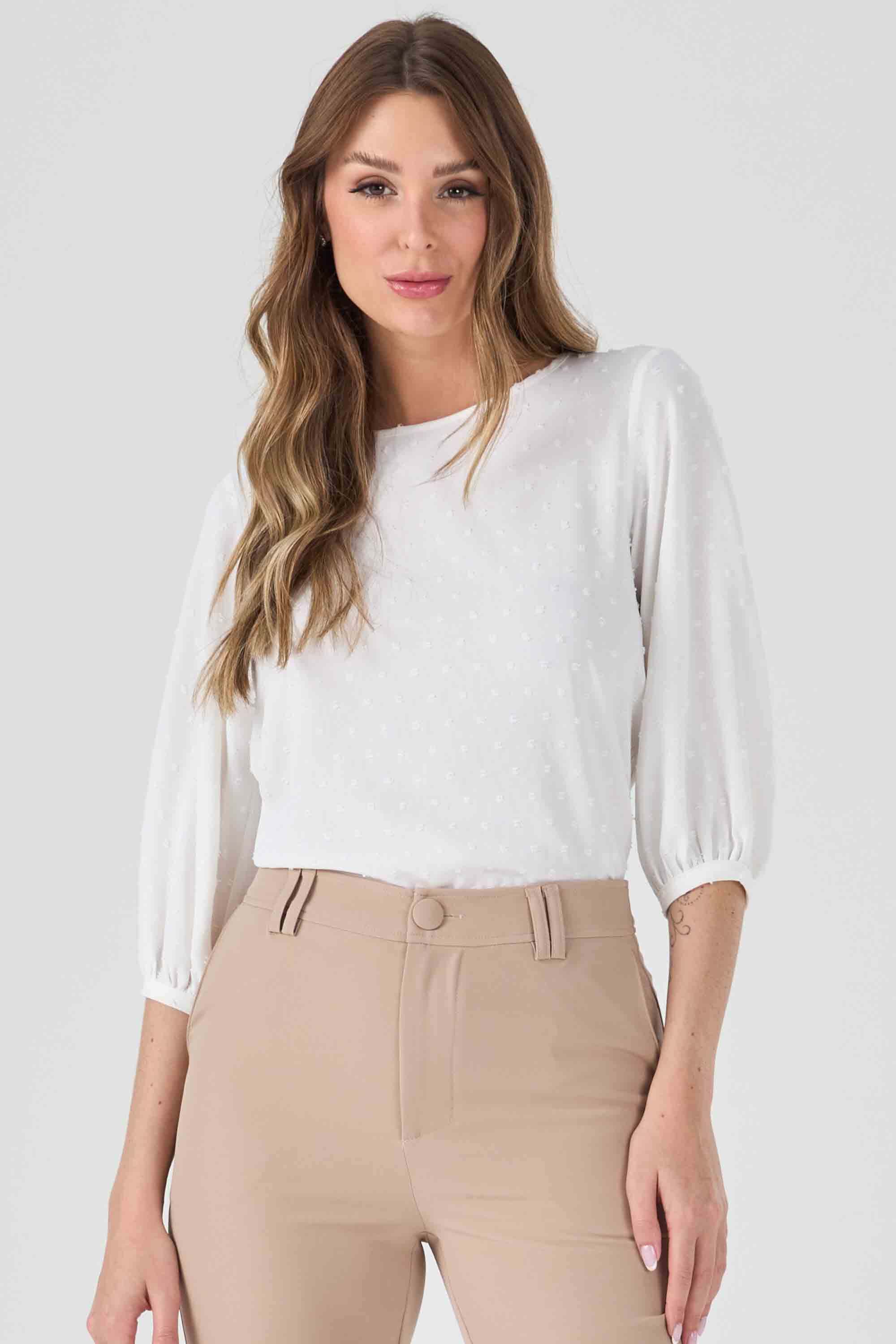 Blusa Social Feminina de Tecido Fino Off White
