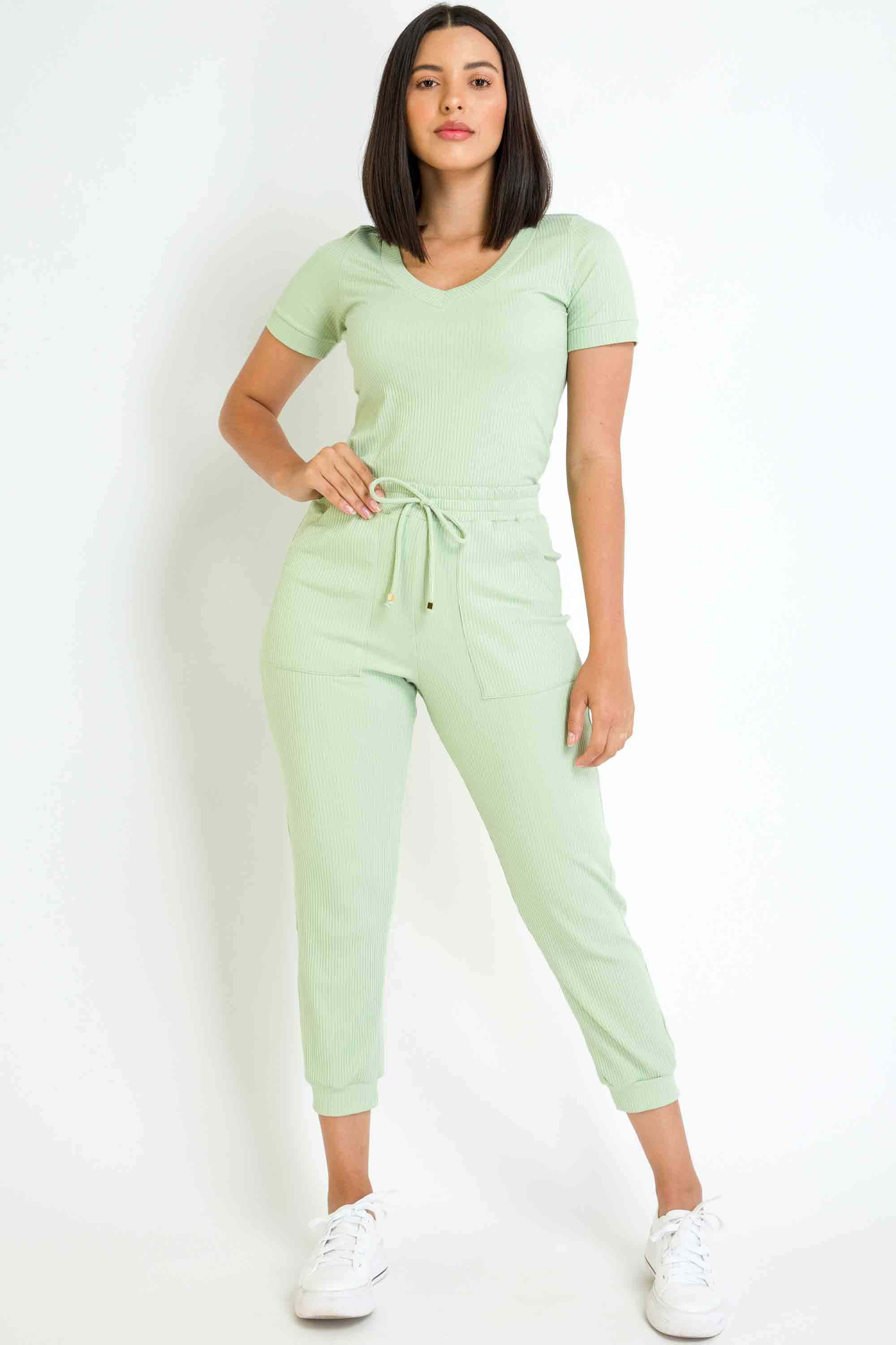 Calça Jogger PKS comfort Malha Canelada ribana com bolsos Verde
