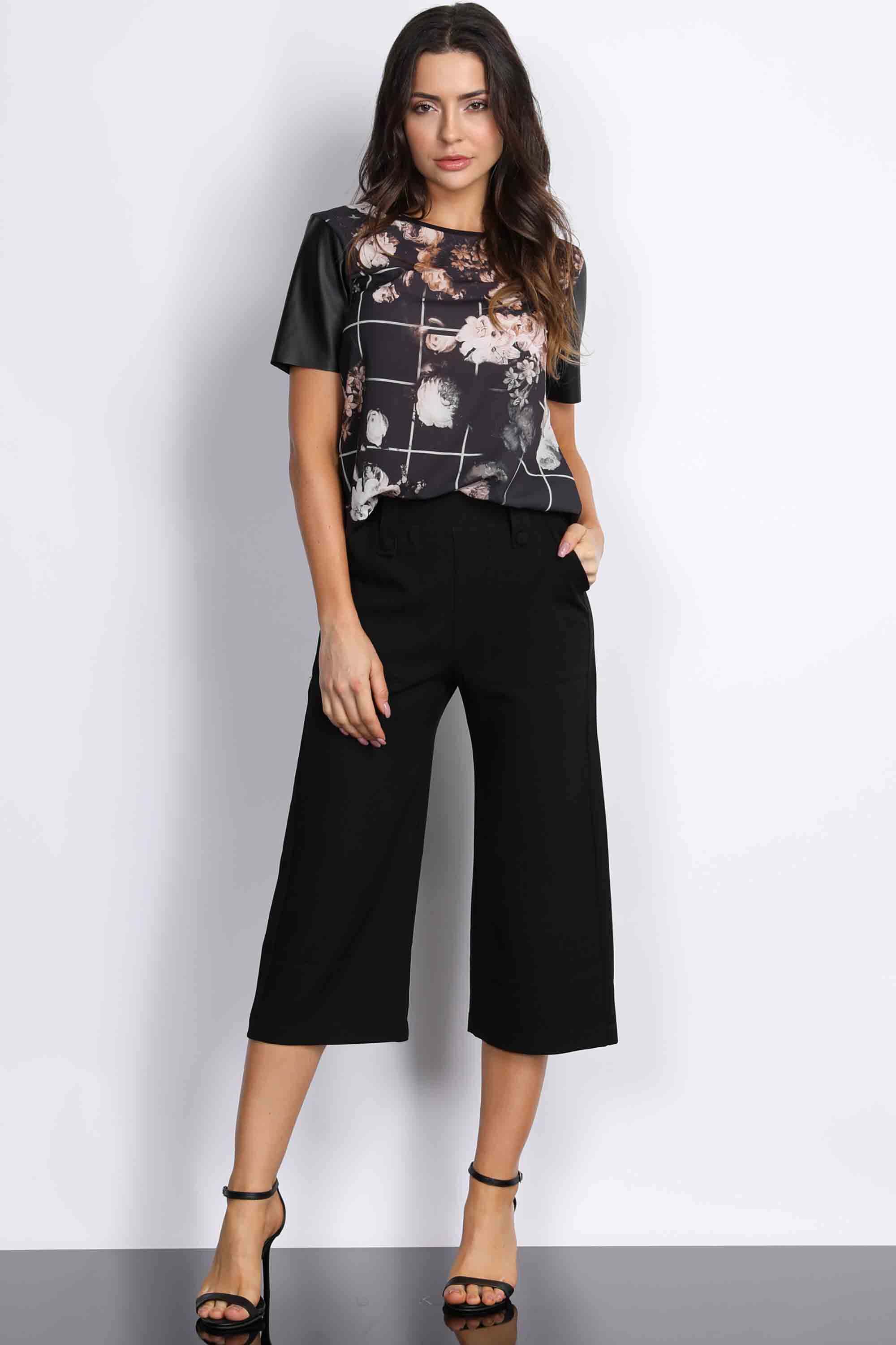 Calça Alfaiataria Feminina Pantacourt CalÃ§a Pantacourt Preta