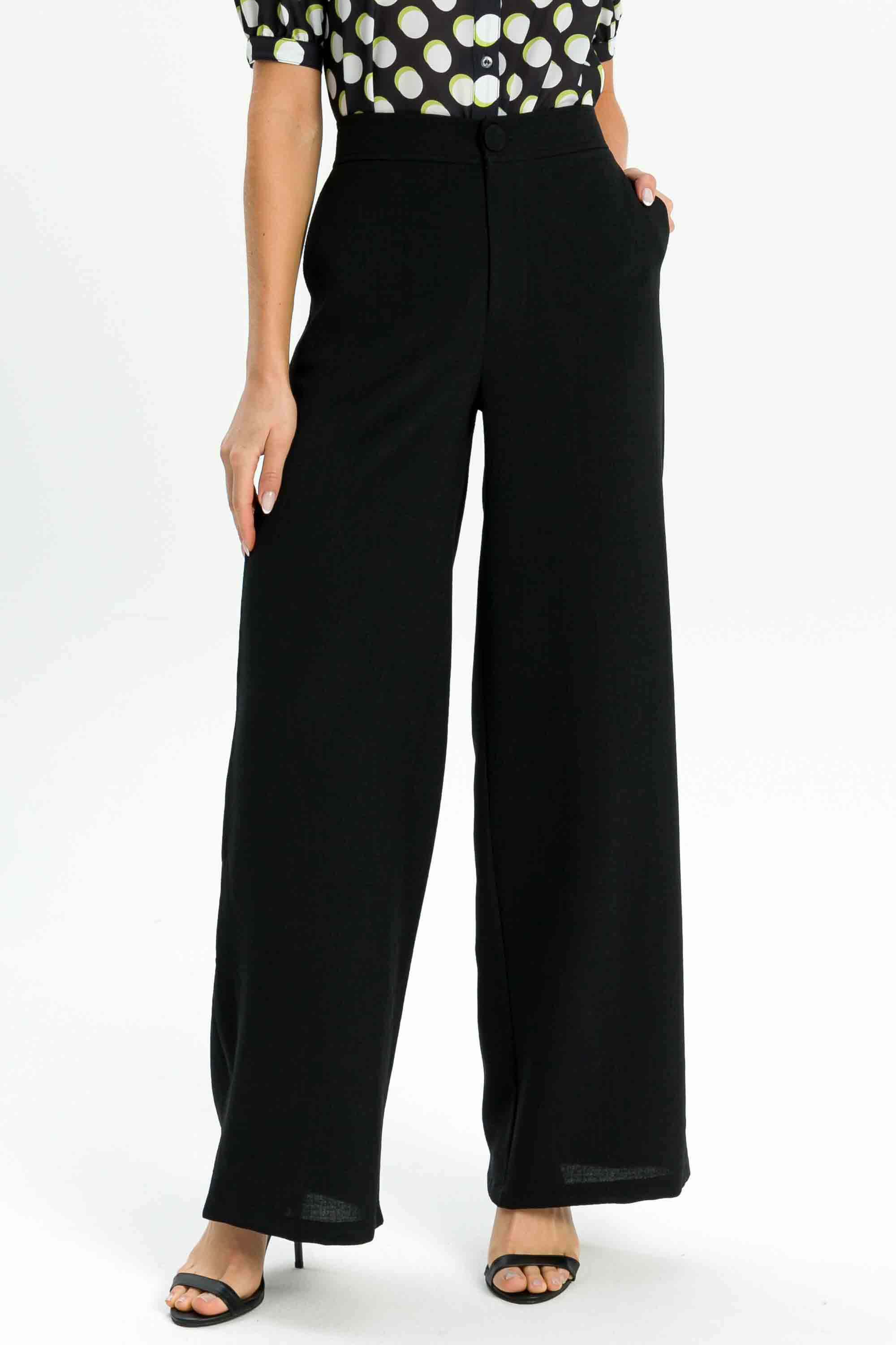 Calça pantalona wide leg soltinha alfaiataria preta PKS