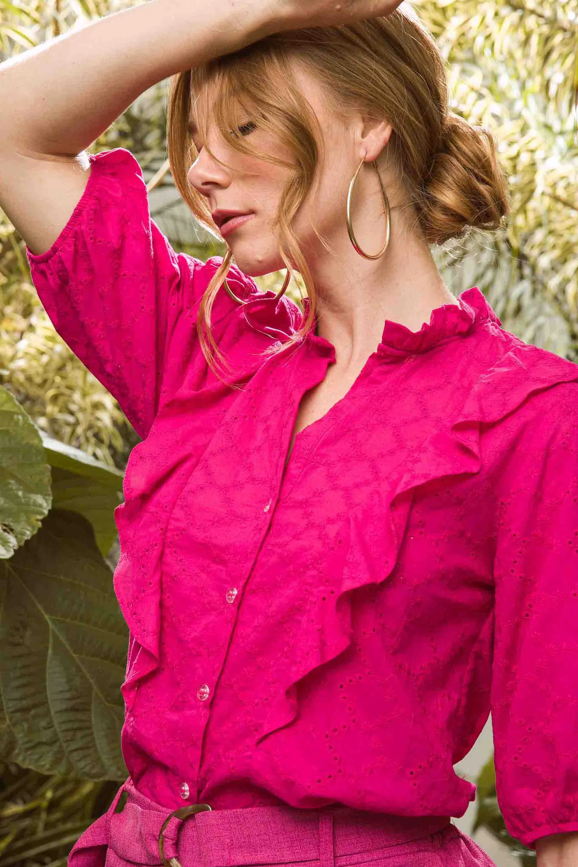 Camisa Feminina De Laise Pink Com Mangas Bufante Pks