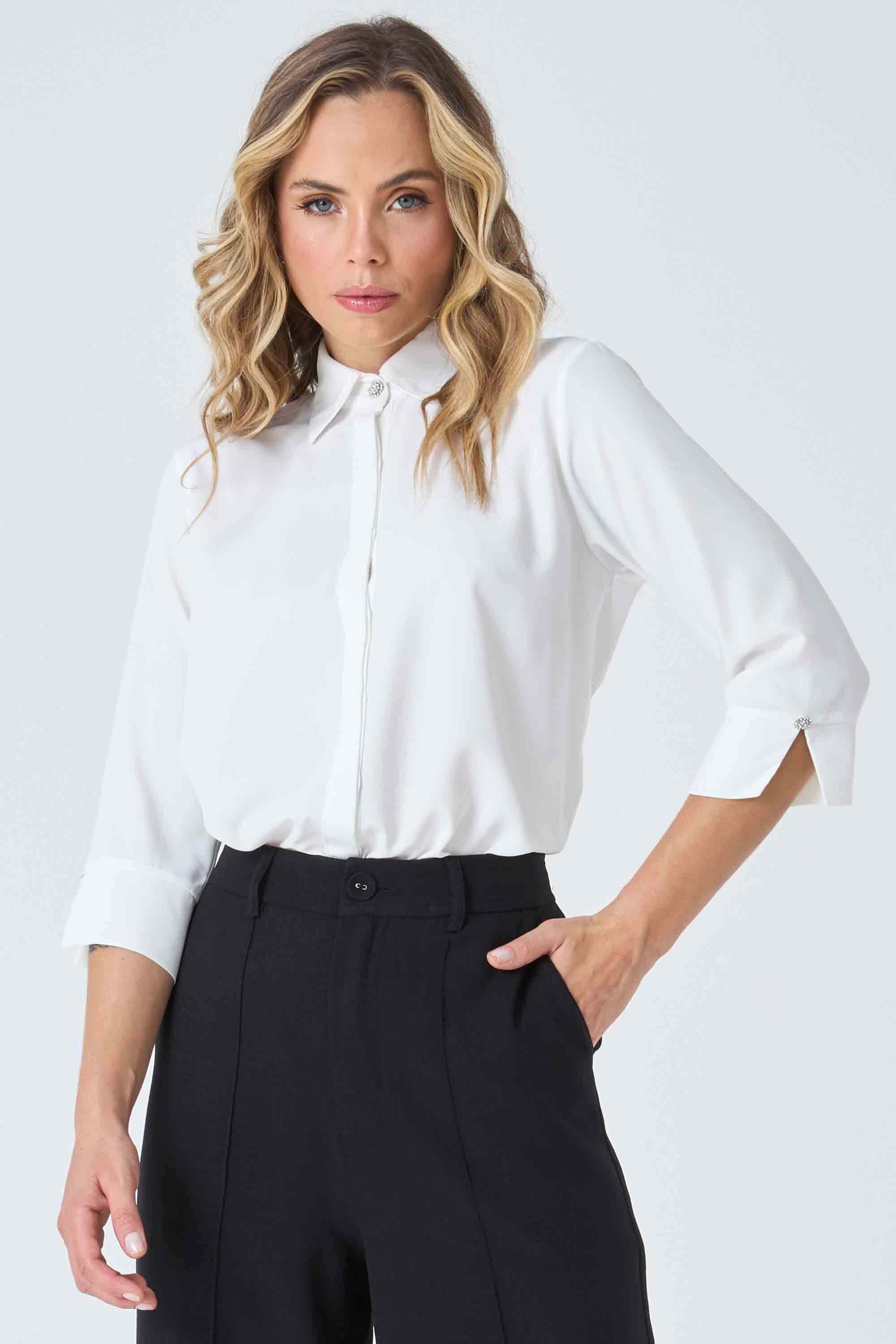 Blusa Manga 7/8 Com Botões Off White