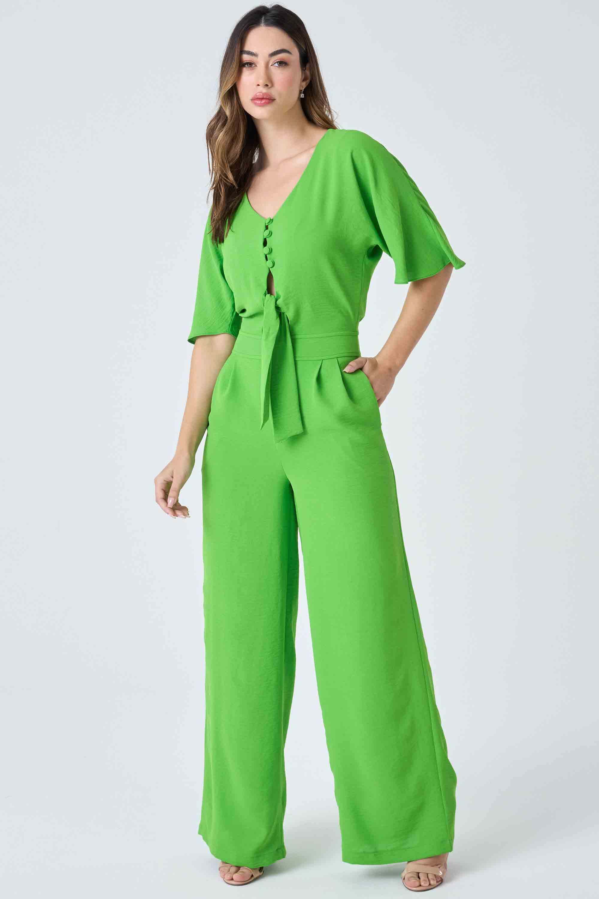 Macacão longo feminino com amarração verde