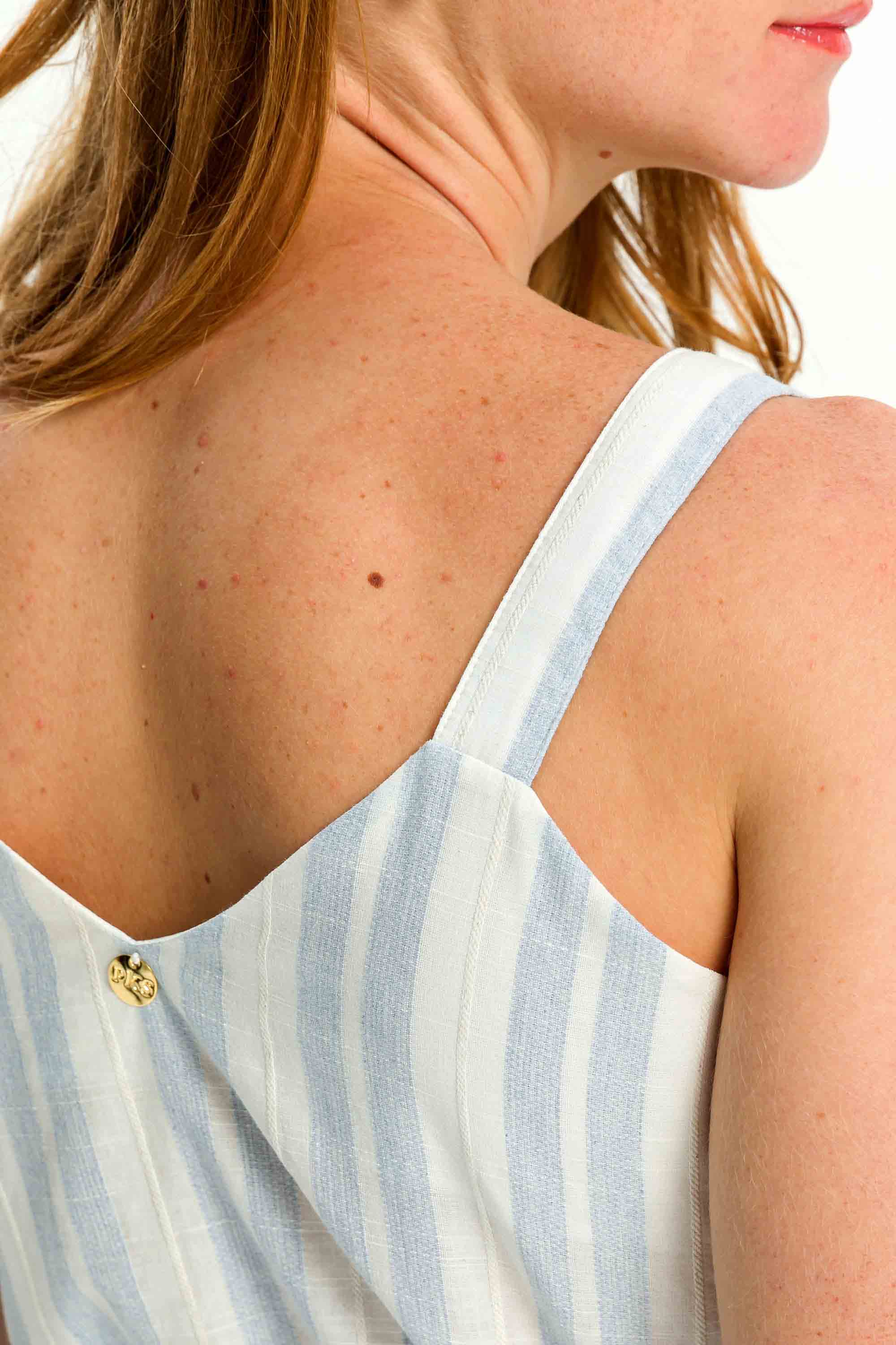 Regata Feminina Alça Larga Tecido Algodão Listrada azul PKS