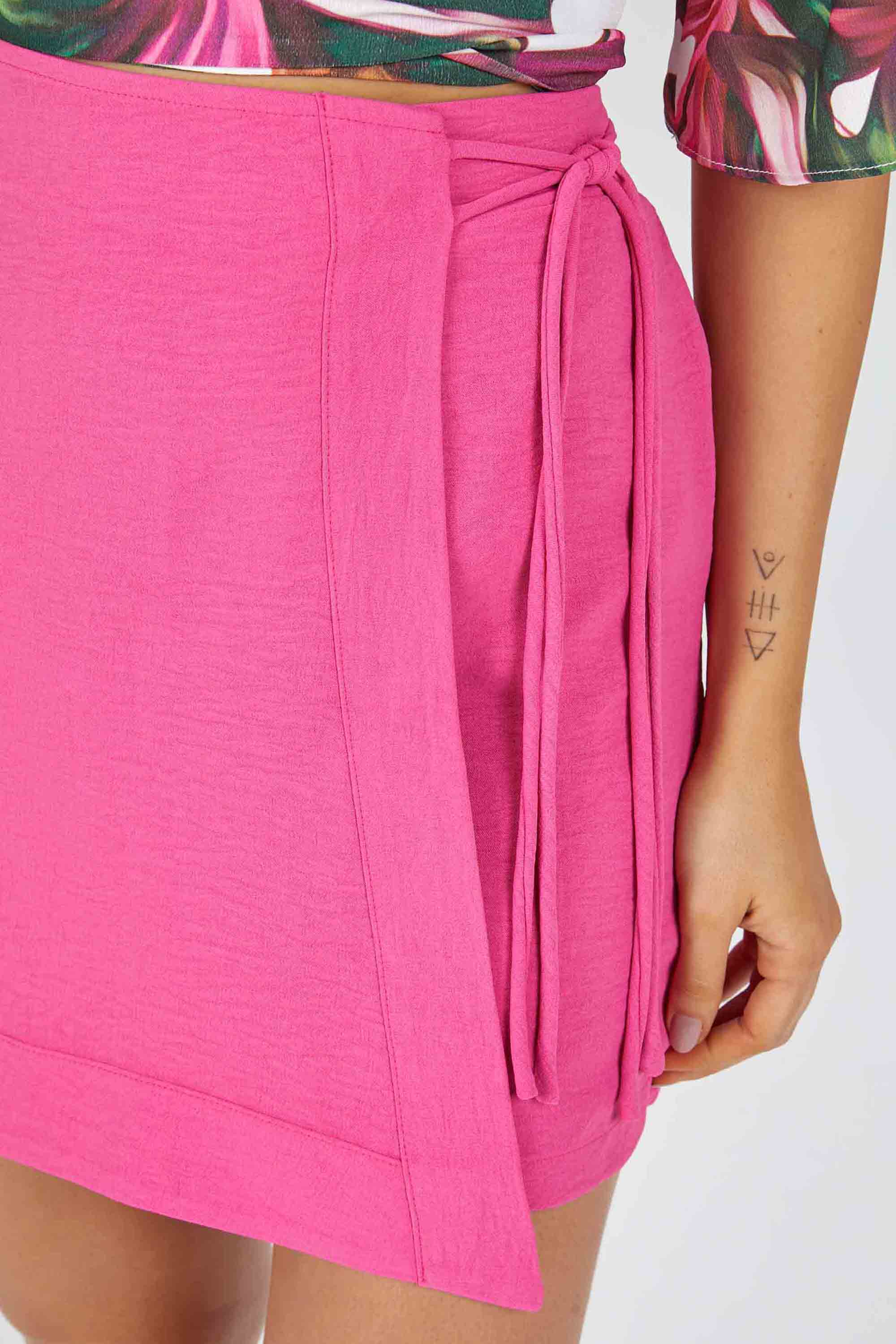 shorts saia cintura alta com amarração rosa pink PKS