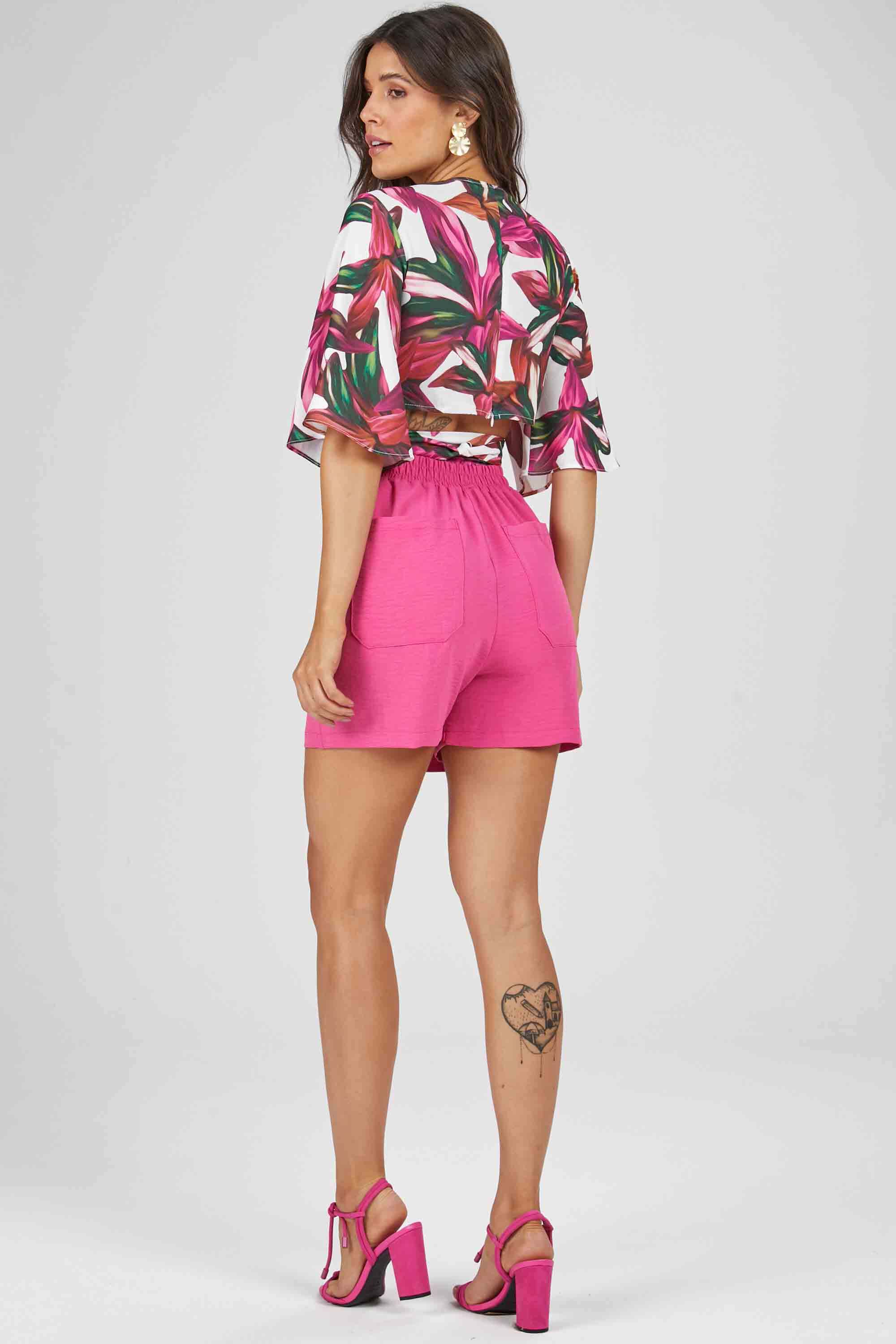 shorts saia cintura alta com amarração rosa pink PKS
