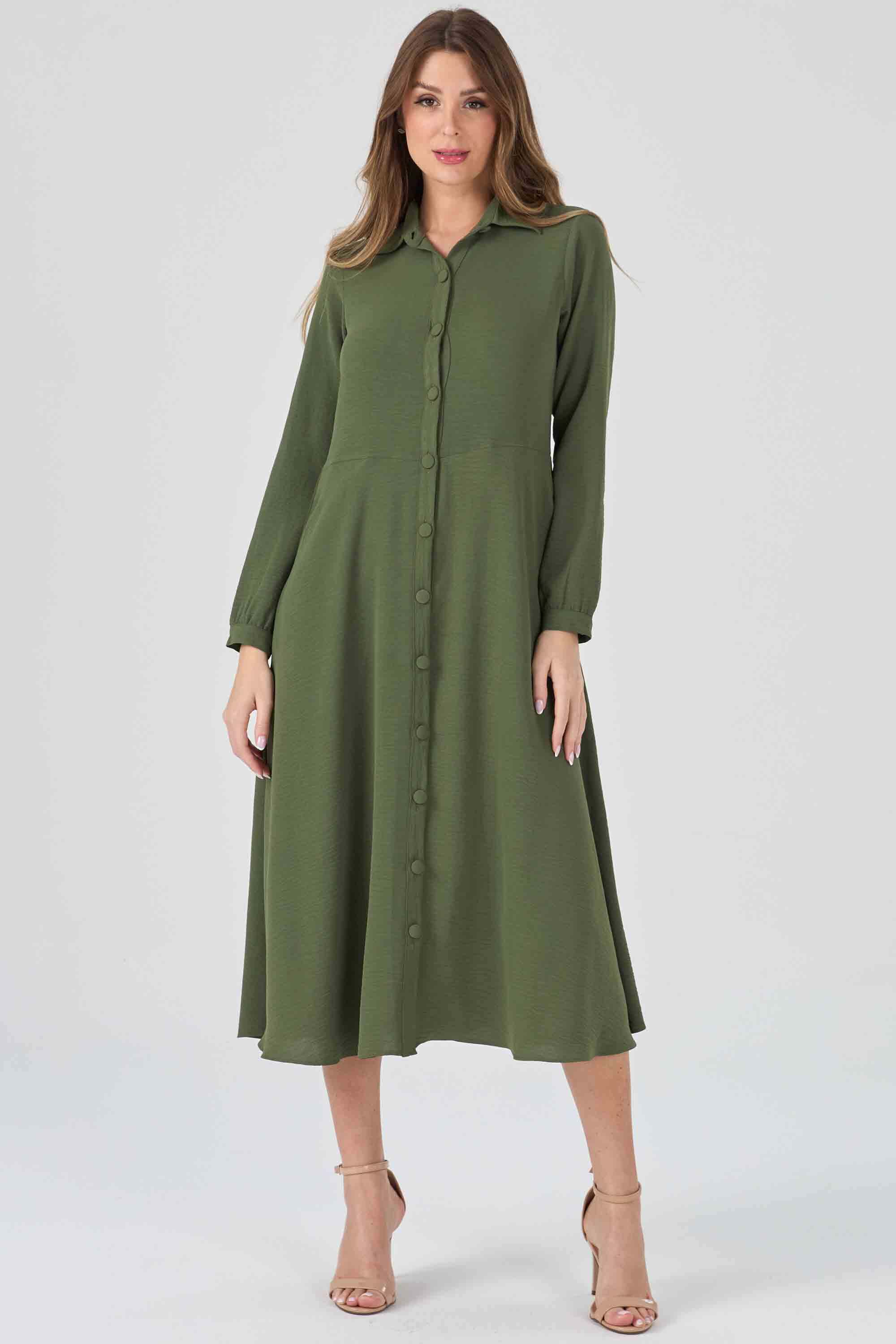 Vestido Chemise Midi Verde Militar