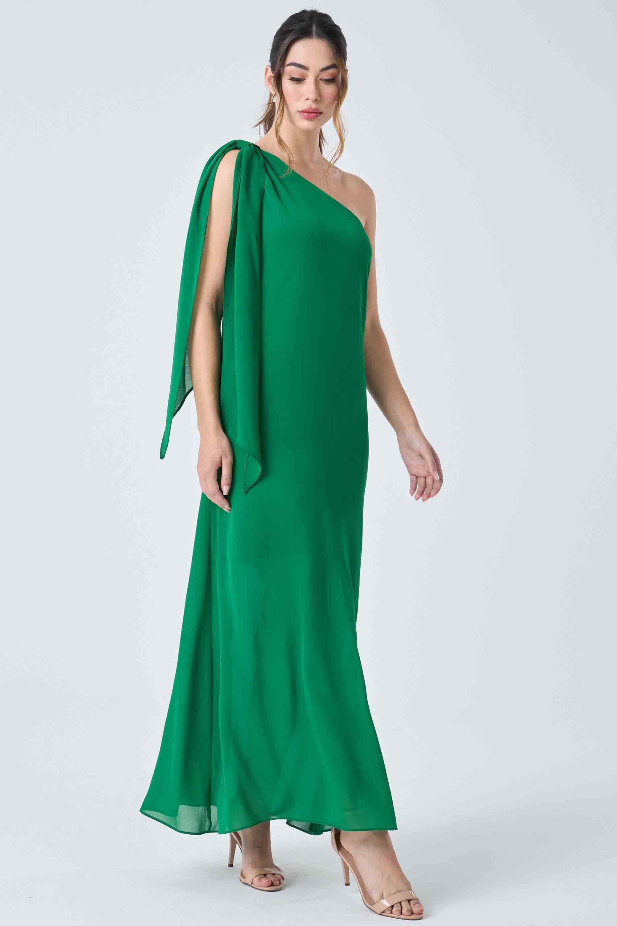 Vestido Verde Vestido Longo De Um Ombro SÃ³ Estampado Vestido