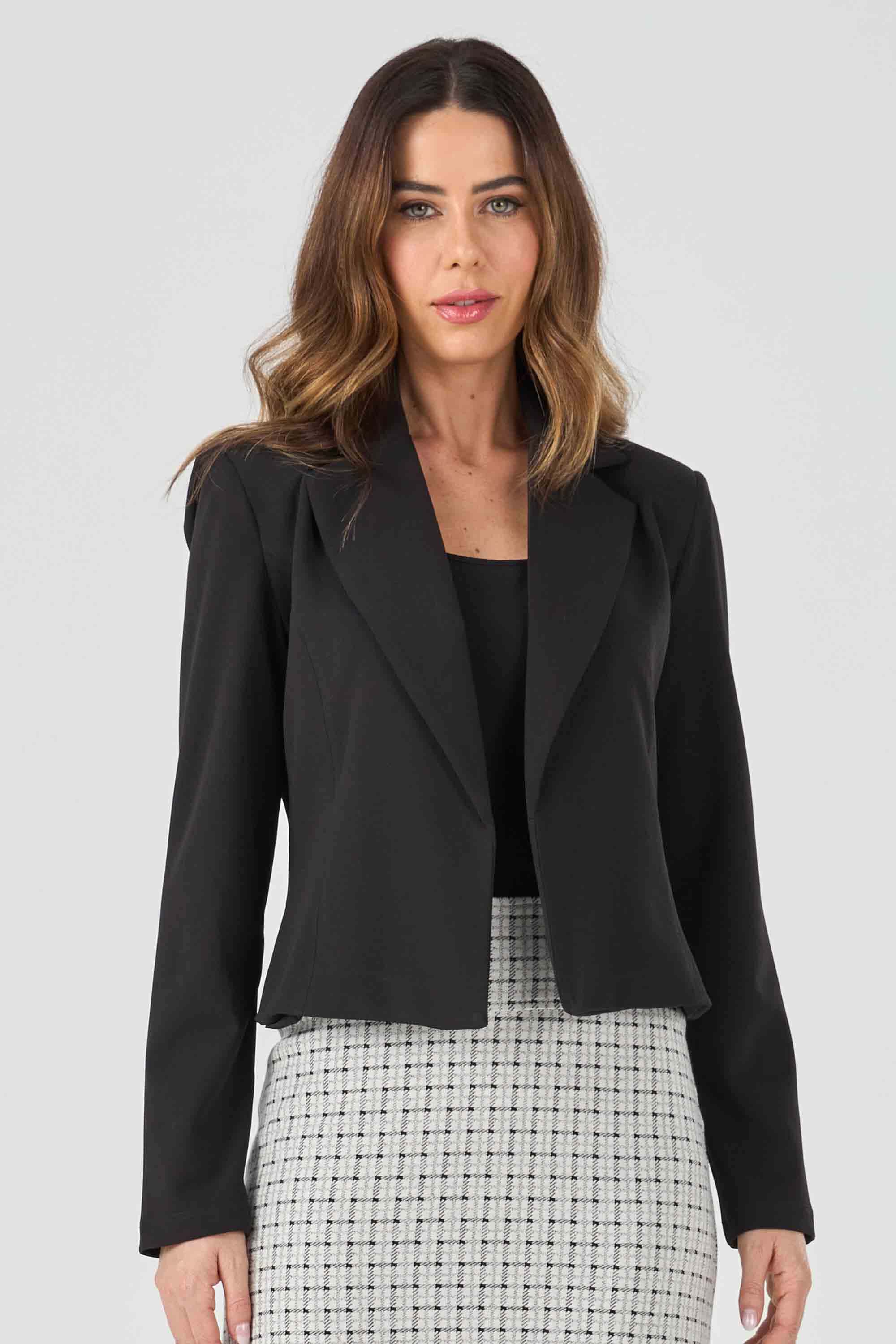 Blazer Feminino Casual Malha Crepe Alfaiataria Preto