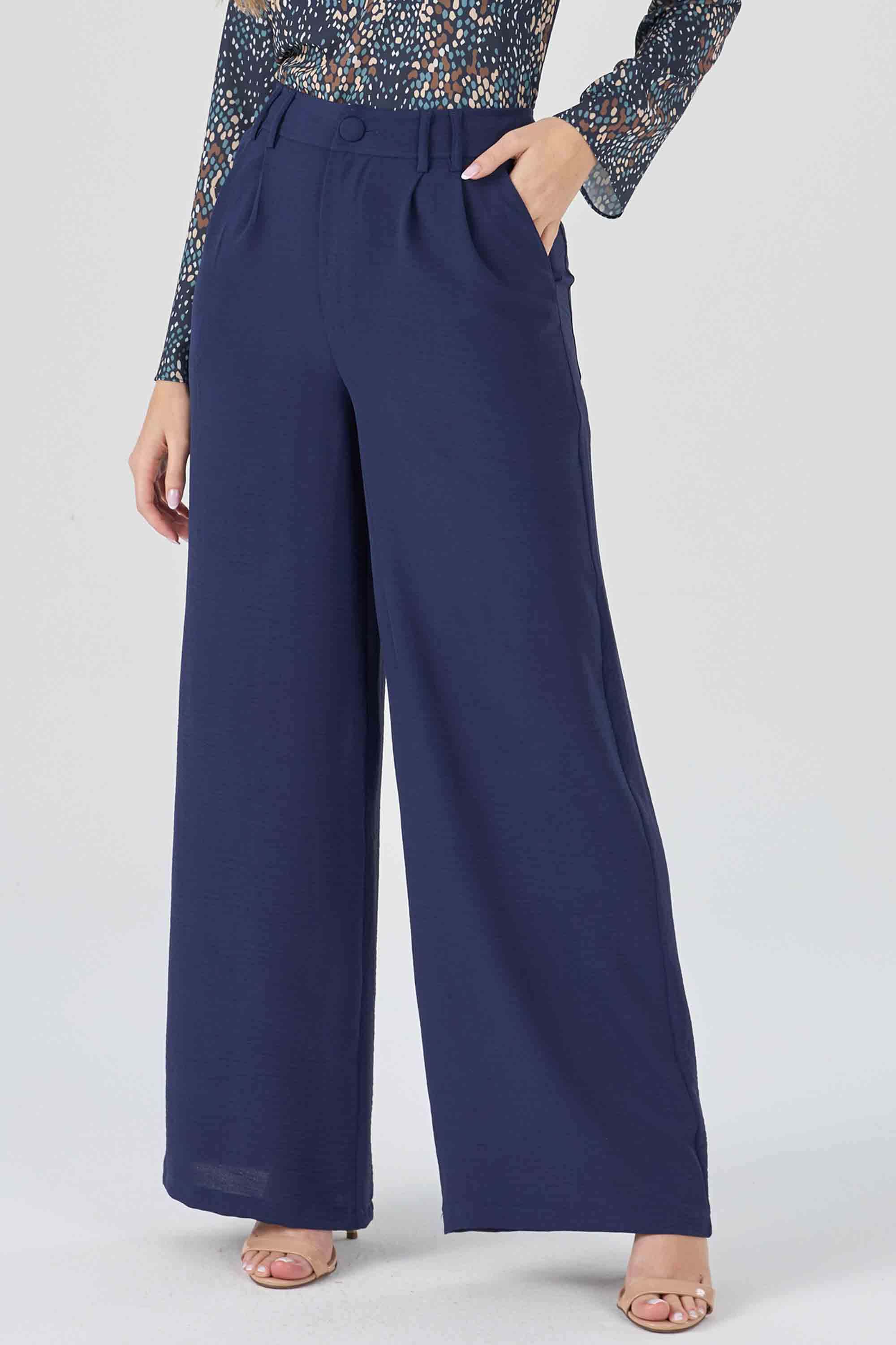 Calça Social Feminina Wide Leg Estilosa Confortável Azul Marinho