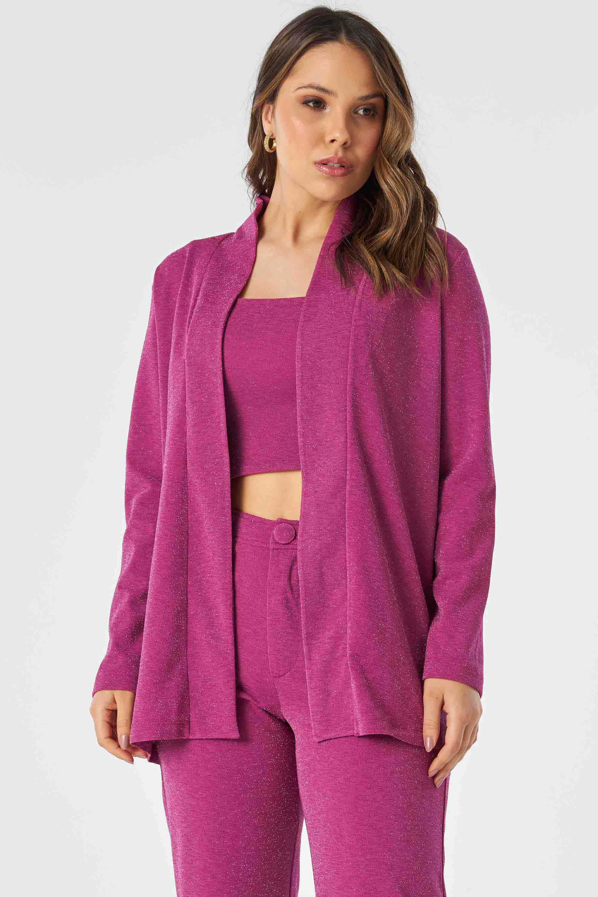 Cardigan Médio Malha Lurex Rosa Pink