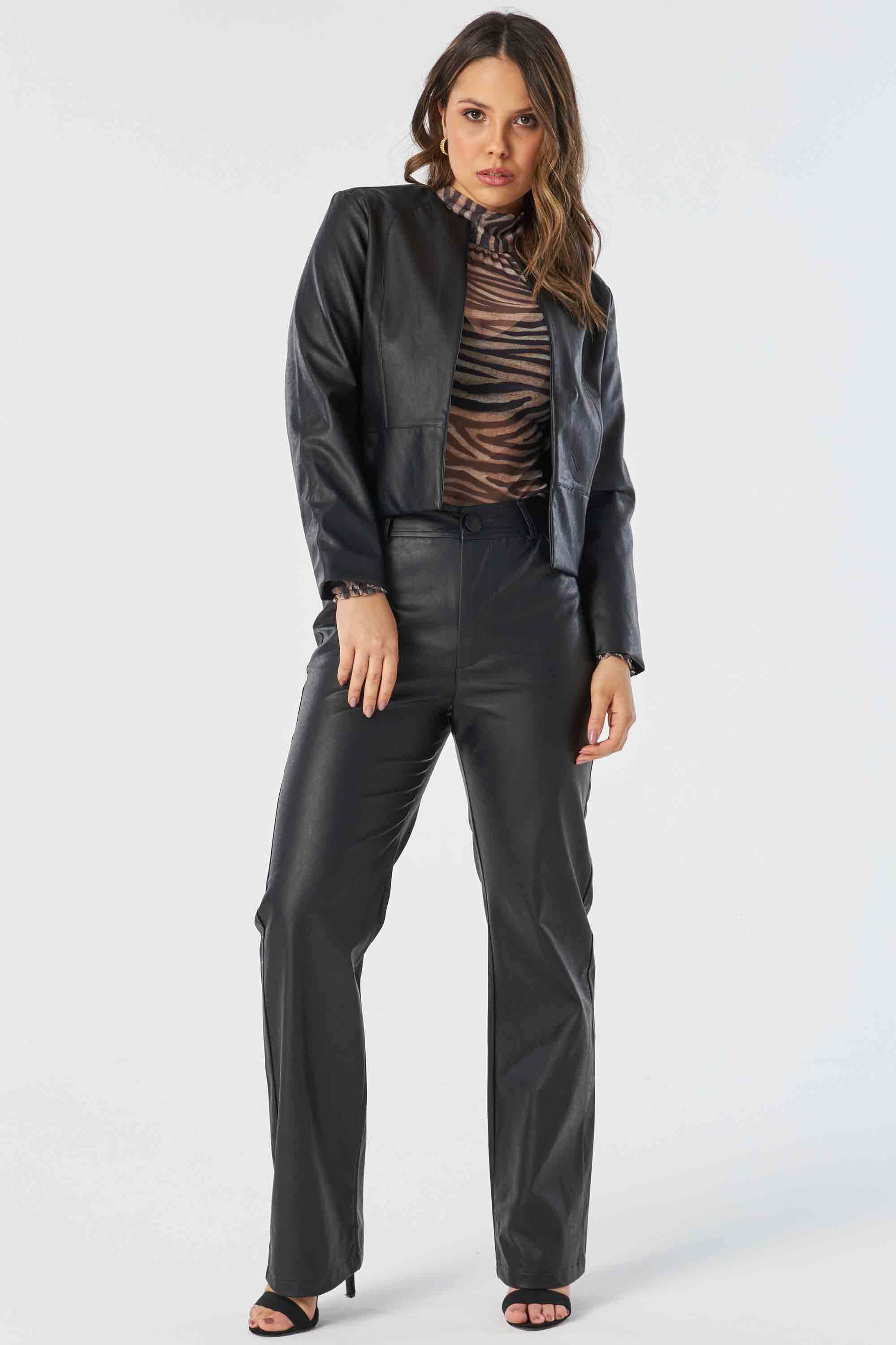 Jaqueta Calca De Couro Preto Couro Pelica CalÃ§a Couro Amaro - Main Image