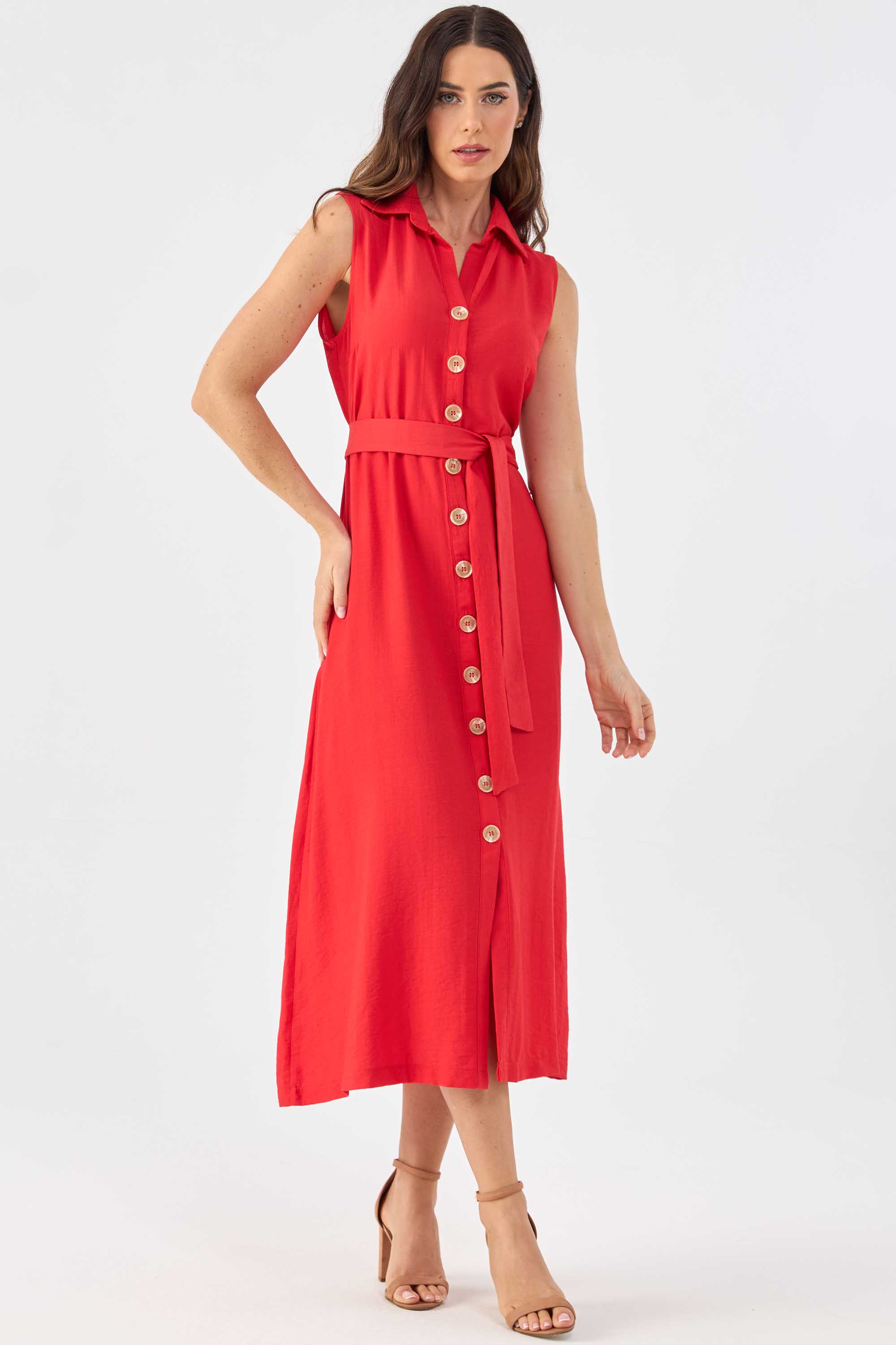 Vestido Midi Versátil Chemise Viscose Vermelho