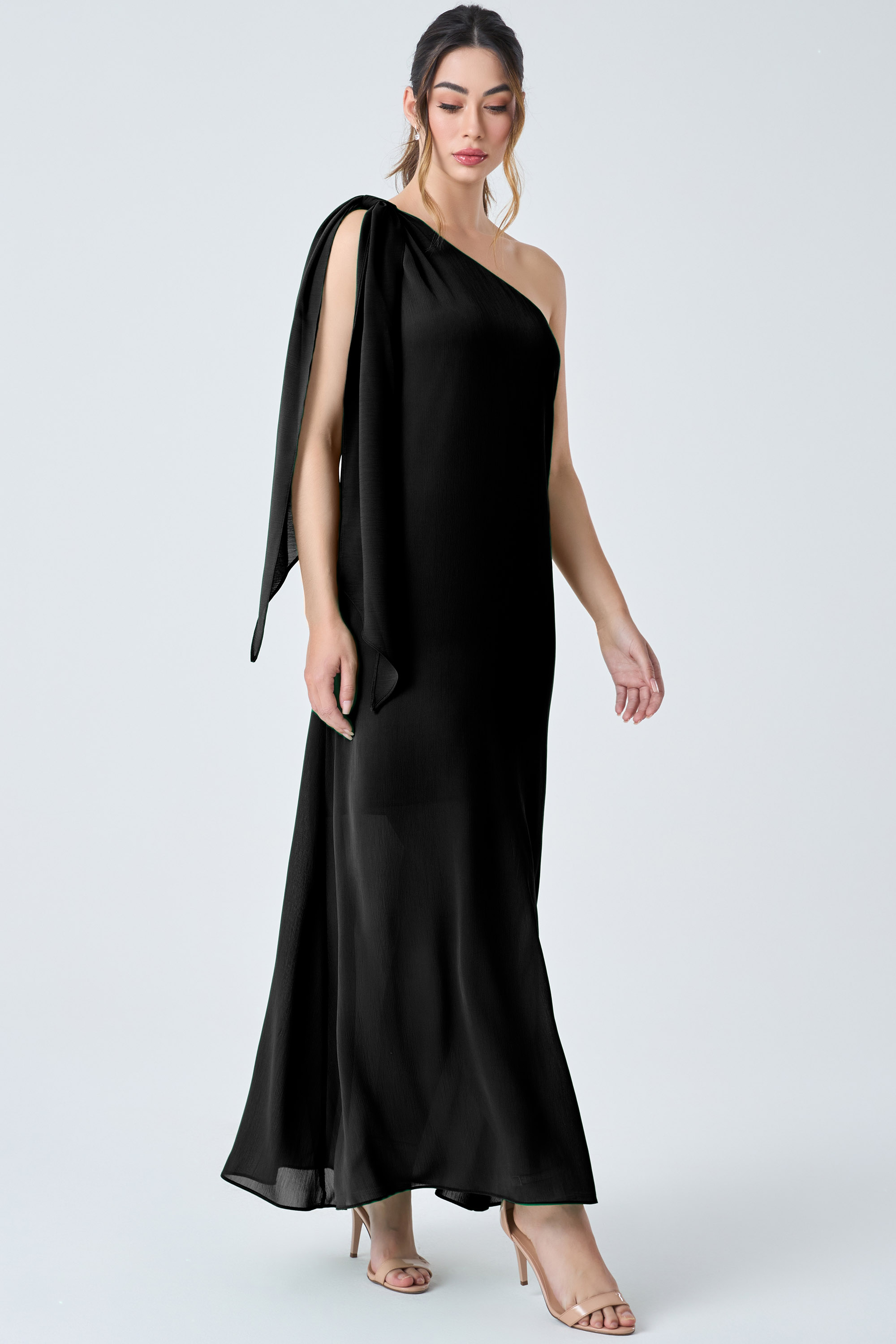 Vestido Longo Preto Ombro Unico Vestido Midi Um Ombro Só Manga