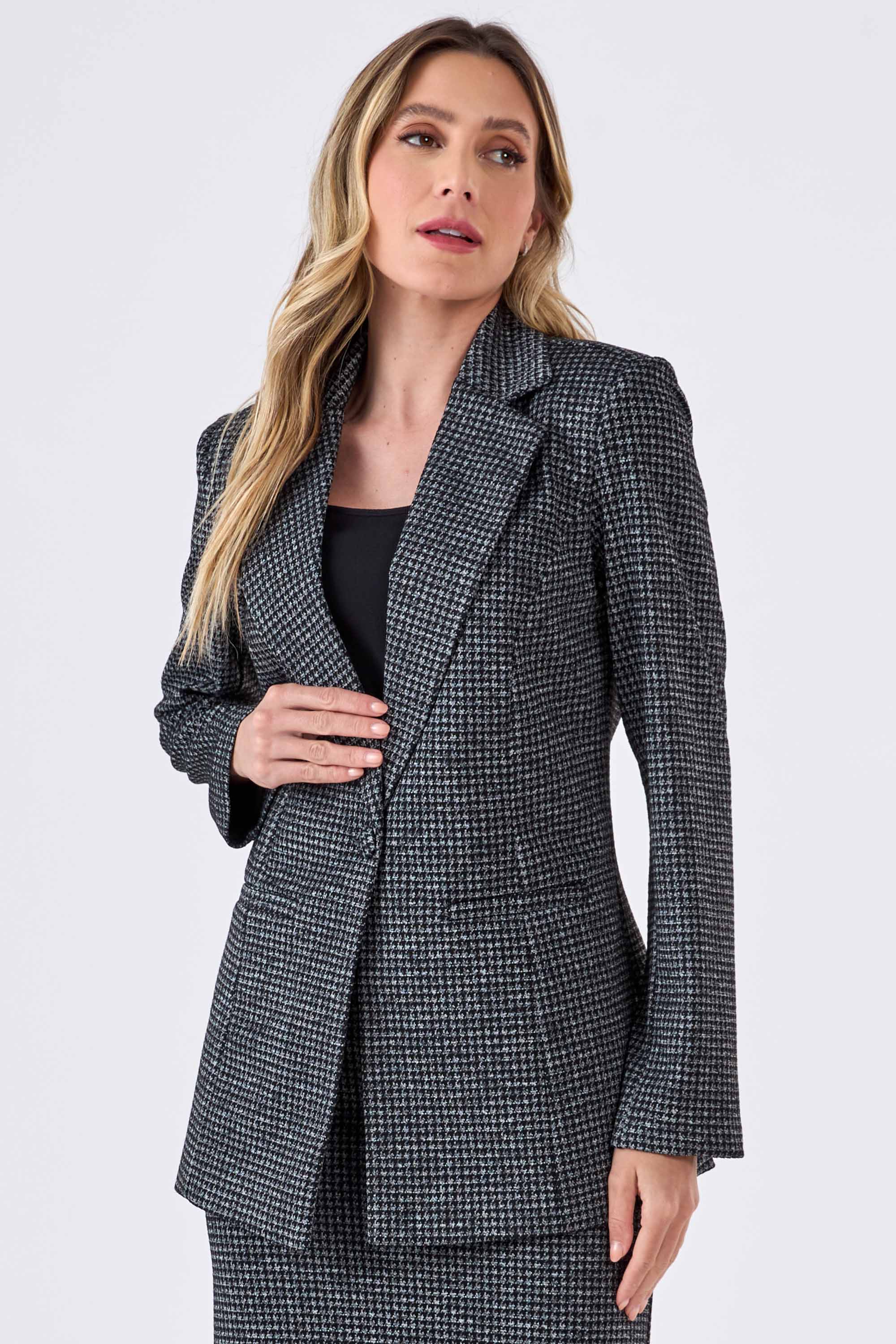 Blazer Alfaiataria Jacquard Pied De Poule