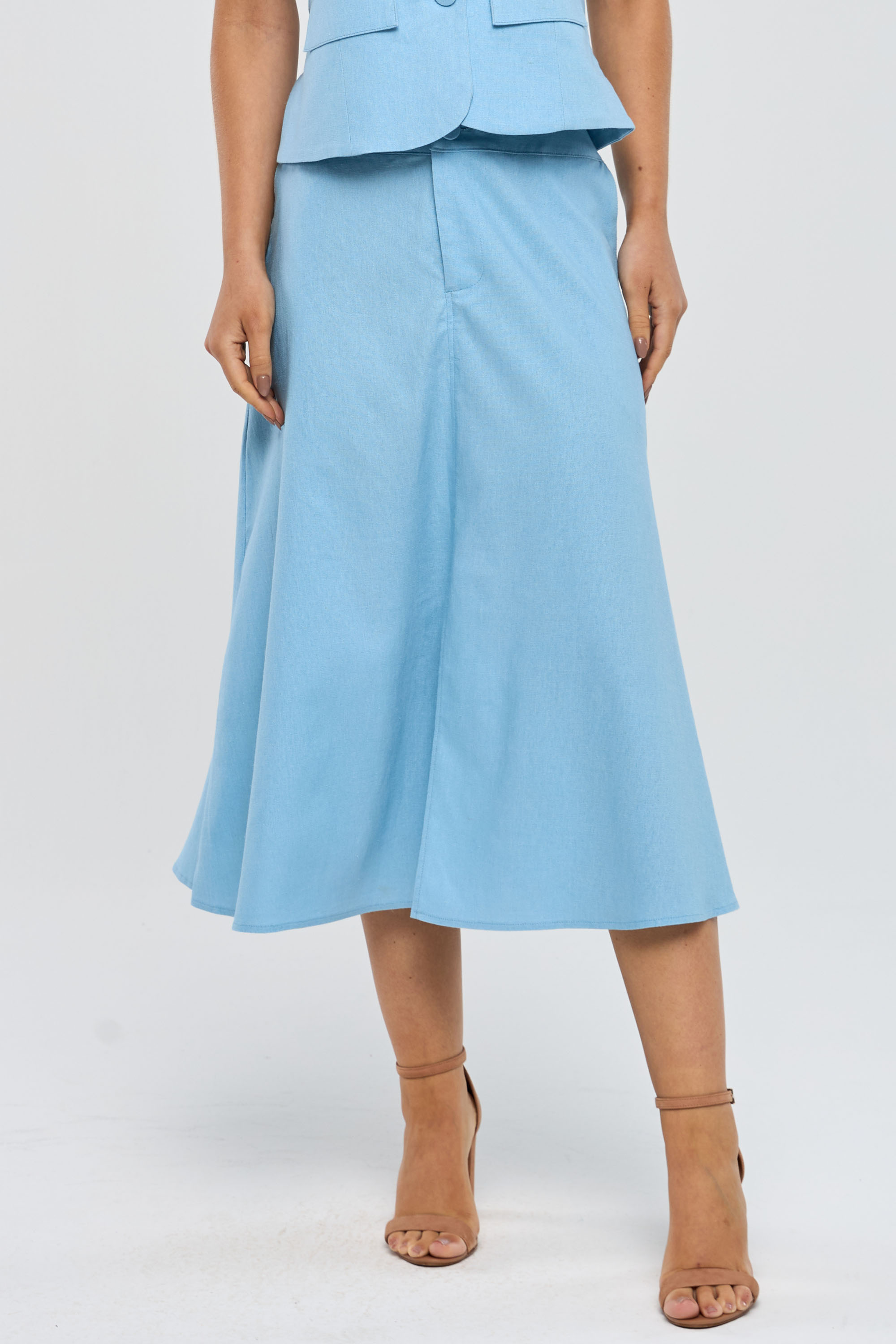 Saia Midi Versátil Com Fenda Azul